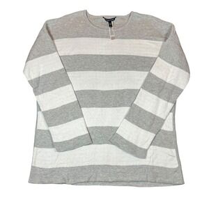 Eileen Fisher Organic Cotton Striped Sweater Grey White Crew Neck M/M R19GHG